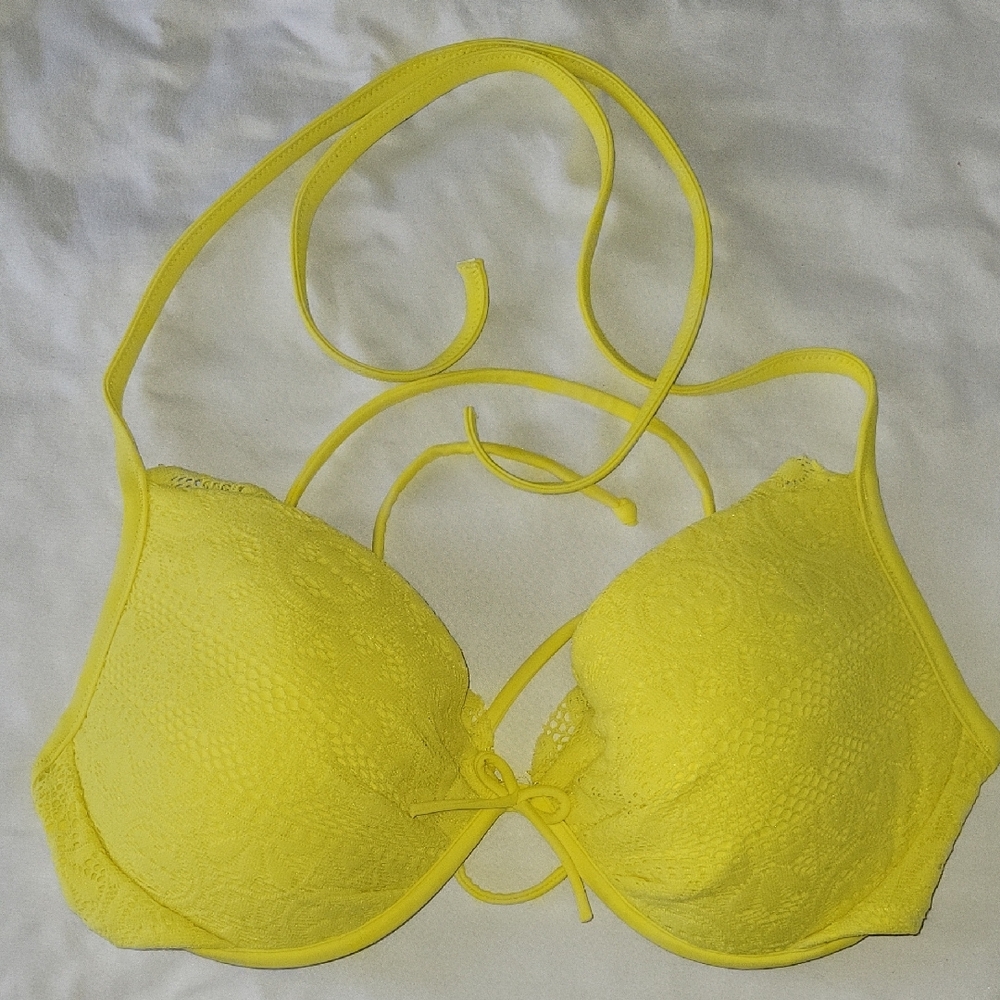Yellow Lace Halter Bikini Top
